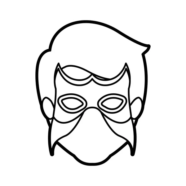 Monokrom tjock kontur huvudet av ansiktslösa mannen superhjälte med mask — Stock vektor