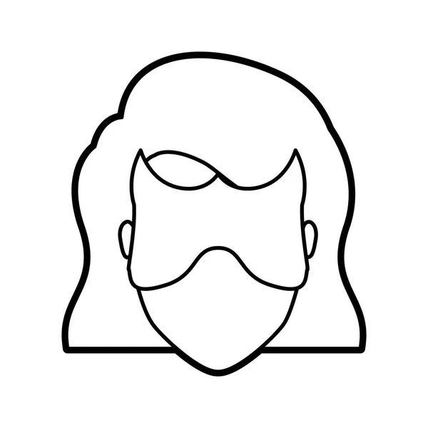 Μονόχρωμη παχύ περίγραμμα της κεφαλής απρόσωπη γυναίκα υπερήρωα με κοντά μαλλιά και μάσκα — Διανυσματικό Αρχείο