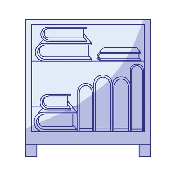 Blaue Schattierung Silhouette des dekorativen Kabinetttisches mit Büchern — Stockvektor