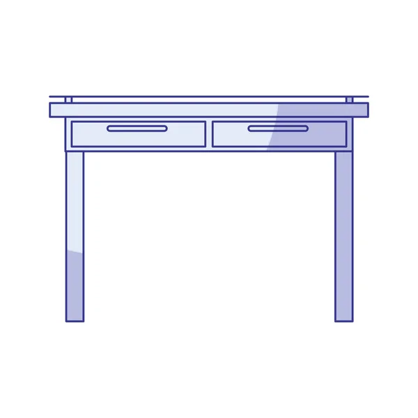 Blauschattierung Silhouette der einfachen hölzernen Schreibtisch zu Hause — Stockvektor