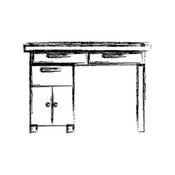 Monochromatyczne niewyraźne sylwetki drewniane domu biurko z szufladami — Wektor stockowy