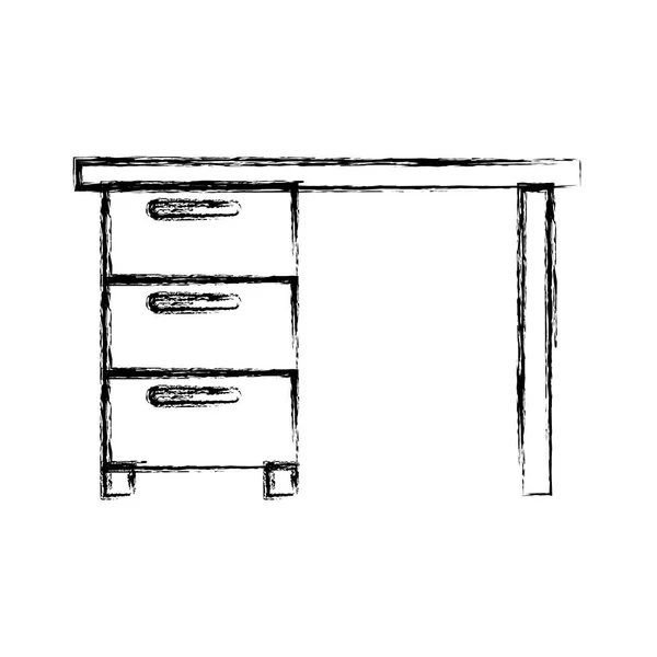 Monochrom verschwommene Silhouette eines hölzernen Schreibtisches mit Schubladen — Stockvektor