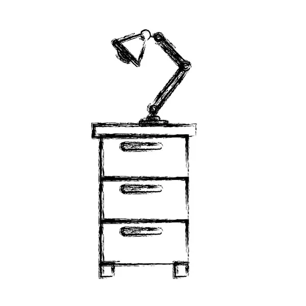 Silhueta turva monocromática do armário de arquivamento com lâmpada — Vetor de Stock