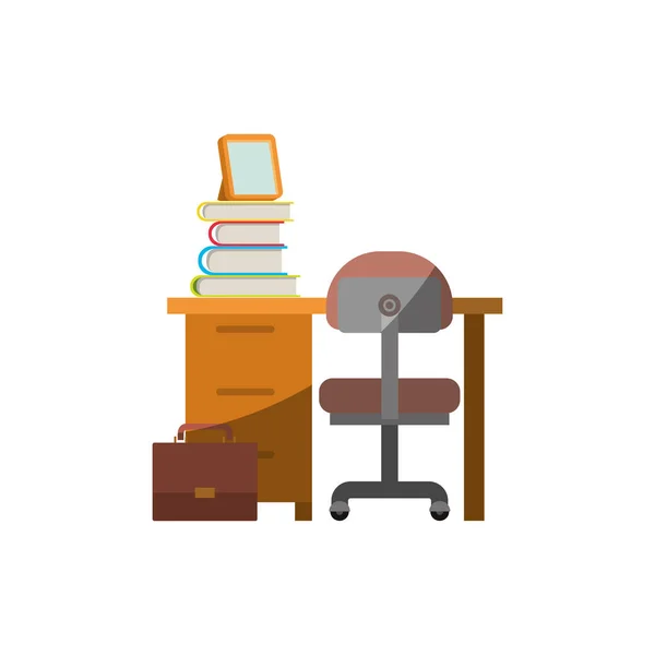 Bunte Grafik ohne Kontur und Schattierung des Schreibtisches zu Hause mit Stuhl und Büchern — Stockvektor