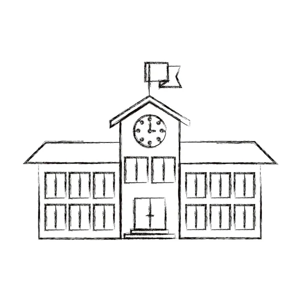 Croquis silhouette floue image structure du lycée avec horloge et drapeau — Image vectorielle