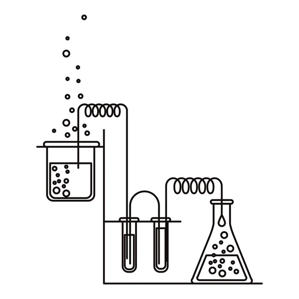 Boceto silueta de laboratorio químico escena con un experimento en proceso — Archivo Imágenes Vectoriales