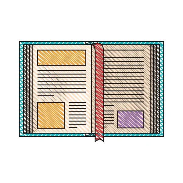 Farbstift-Streifen Bild des offenen Buches mit Lesezeichen — Stockvektor