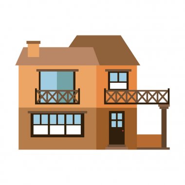 açık renk siluet cephe ev iki katlı Balkonlu ve baca