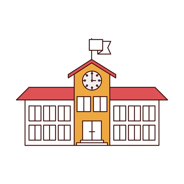 Sections de couleur silhouette de la structure du lycée avec horloge et drapeau — Image vectorielle