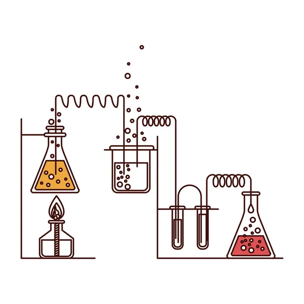 Seções de cor silhueta de laboratório químico cena com um experimento em processo com isqueiro —  Vetores de Stock