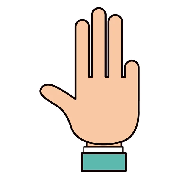 Cor esboço silhueta mão mostrando quatro dedos com camisa manga —  Vetores de Stock