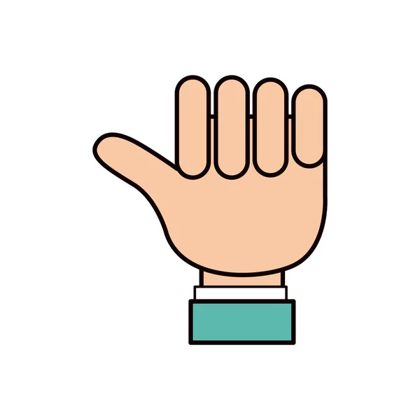 Cor esboço silhueta mão fechada com polegar mostrando ao lado com camisa manga —  Vetores de Stock