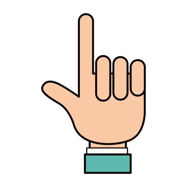 Cor esboço silhueta mão apontando para cima com um dedo com manga camisa —  Vetores de Stock