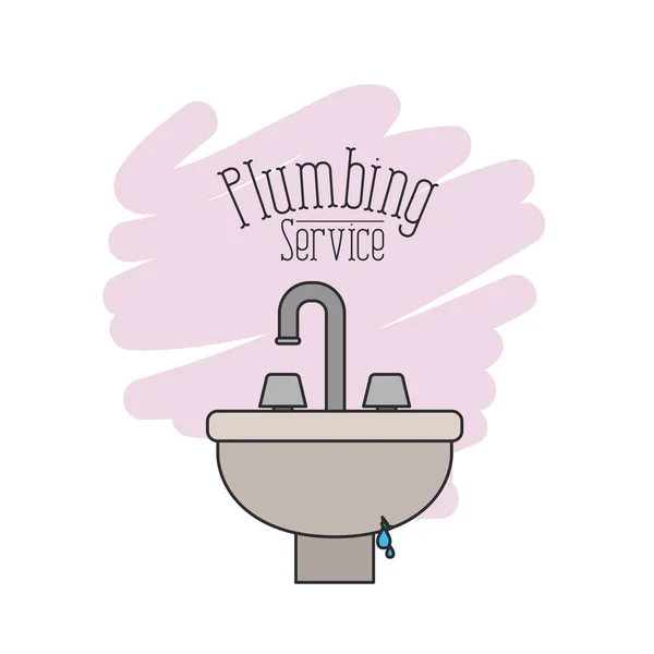 Scène van handwas badkamer met druipende leidingen sanitair service — Stockvector