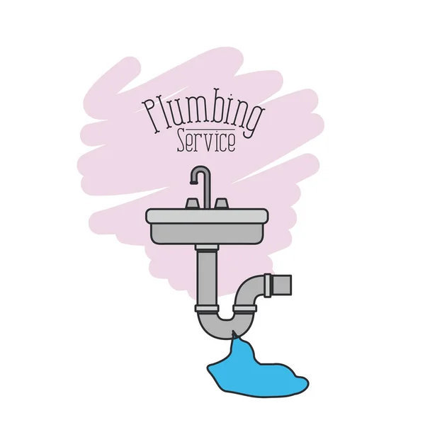 Scène van handwas met druipende pijpen overstroomd sanitair service — Stockvector