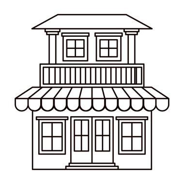 balkon ve tente ile iki katlı evin tek renkli siluet