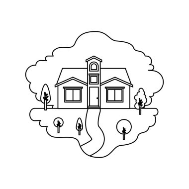 tek renkli siluet sahne doğal peyzaj ve cephe evin tavan ile