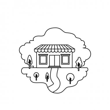 doğal peyzaj ve mağaza tenteli tek renkli siluet sahnesi