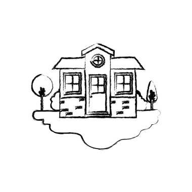 tek renkli siluet sahne açık peyzaj ve küçük ev cephe bulanık