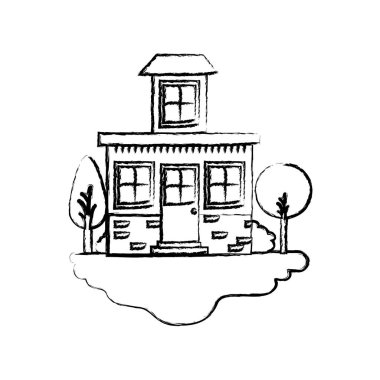 tek renkli siluet sahne açık peyzaj ve ev küçük tavan ile bulanık