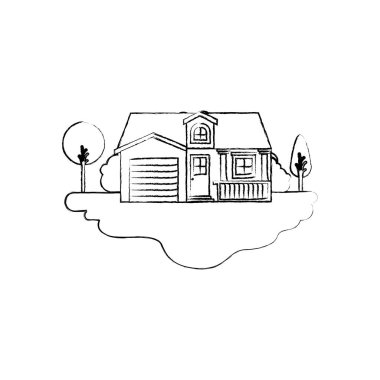 tek renkli siluet sahne açık peyzaj ve cephe evin garajı ve tavan ile bulanık