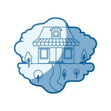 doğal peyzaj ve store tente ve tavan ile mavi gölgelendirme siluet sahnesi