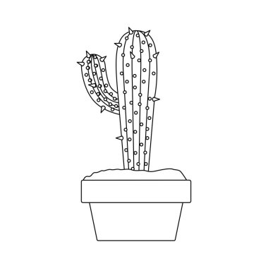kaktüs tencerede büyük şubesi ile birlikte tek renkli siluet