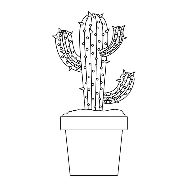 Silhouette monochrome avec cactus de trois branches en pot — Image vectorielle