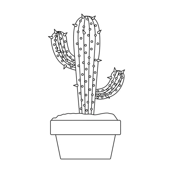 Černobílá silueta s kaktusy se dvěma větvemi v hrnci — Stockový vektor