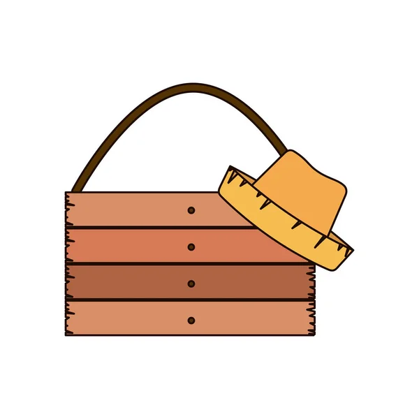 Λευκό φόντο ξύλινη σανίδα με σχοινί και άχυρο καπέλο με παχύ περίγραμμα — Διανυσματικό Αρχείο