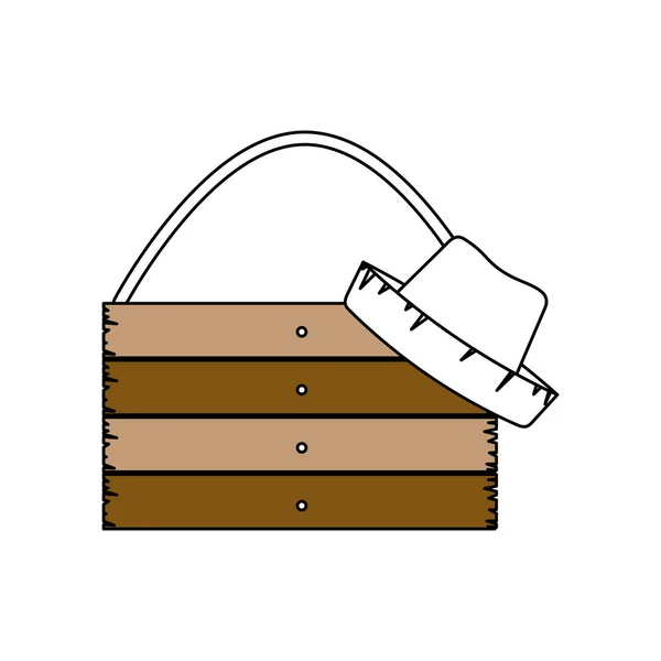 Sezioni di colore sagoma del bordo di legno con corda e cappello di paglia con contorno spesso — Vettoriale Stock