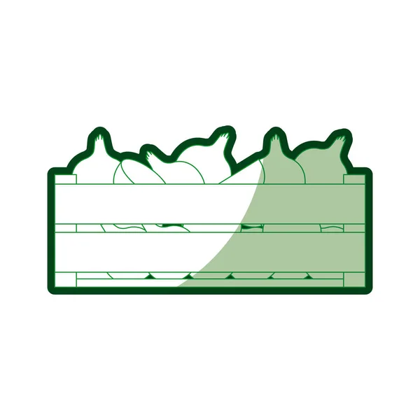 Silhouette verte de boîte en bois avec oignons et demi ombre — Image vectorielle