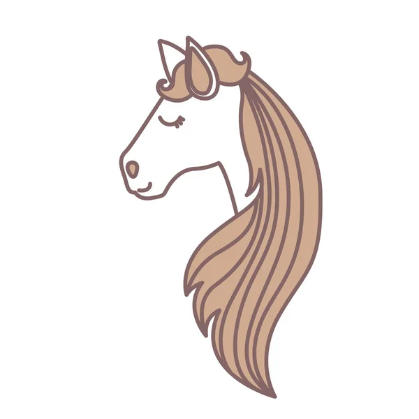 Colores claros de la vista lateral de la cara del caballo hembra con melena de rayas largas — Vector de stock