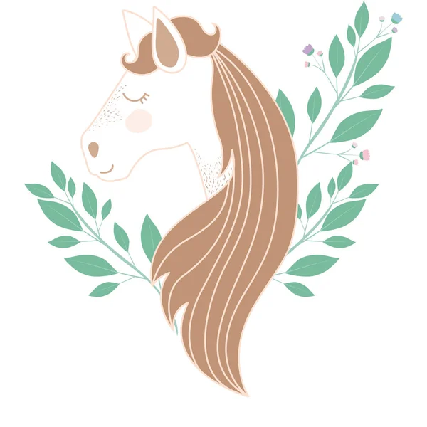 Colores claros de cara de caballo femenino con decoración floral — Vector de stock