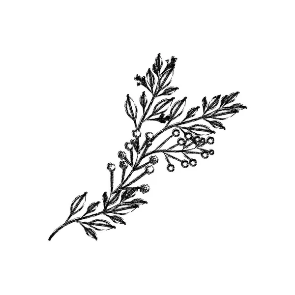 Monochromatický rozmazané siluety větve s listy a květy malé — Stockový vektor
