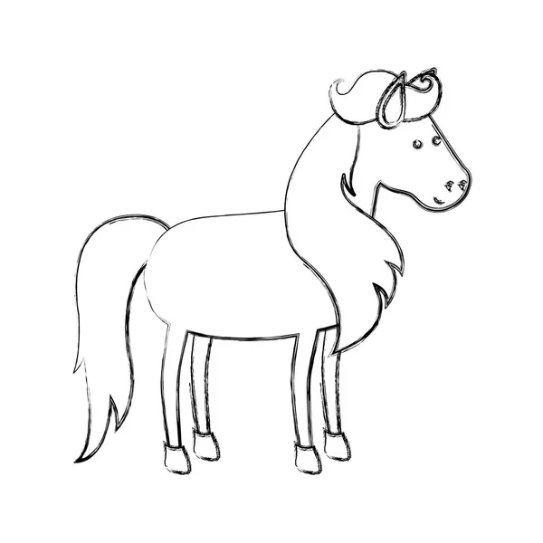 말 갈기와 꼬리의 흑백 흐릿한 실루엣 — 스톡 벡터
