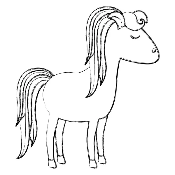 Μονόχρωμη θολή σιλουέτα του καρτούν θηλυκό άλογο με ριγέ χαίτη και ουρά — Διανυσματικό Αρχείο