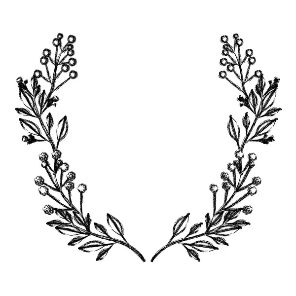 Silueta borrosa monocromática de ramas decorativas que forman media corona — Vector de stock