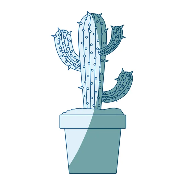 Modrým stínováním silueta s kaktusy ze tří poboček v hrnci — Stockový vektor