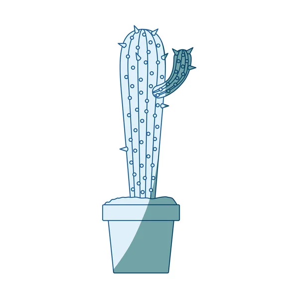 Silhueta de sombreamento azul com cacto com pequeno ramo em vaso — Vetor de Stock
