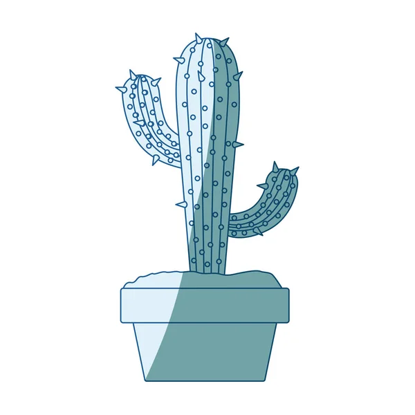Silueta de sombreado azul con cactus con dos ramas en maceta — Vector de stock