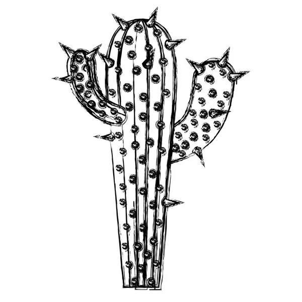Monochromatyczne niewyraźne sylwetki Kaktus z dwóch oddziałów na górze — Wektor stockowy