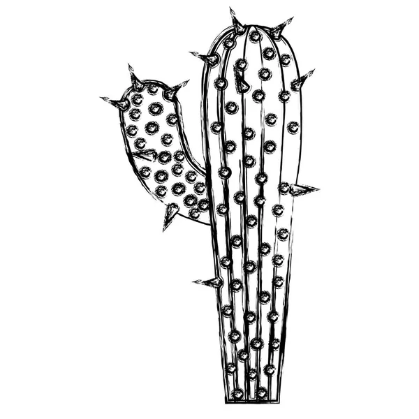 Monochromatyczne niewyraźne sylwetki cactus duży oddział — Wektor stockowy