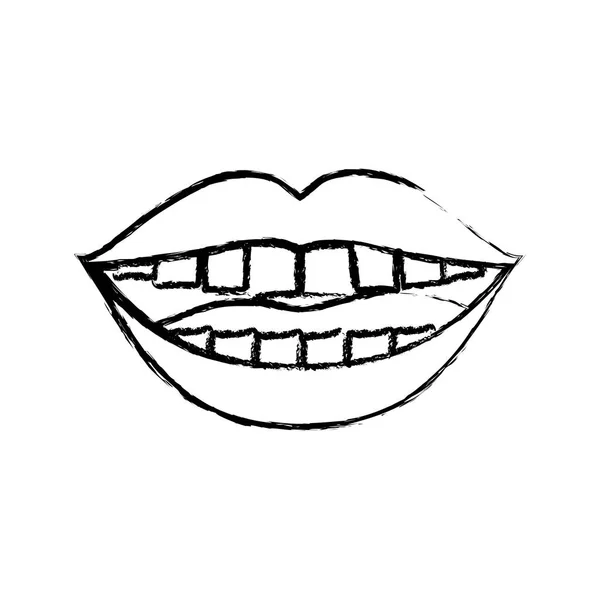 Zwart-wit silhouet van lachende mond met dikke contour wazig — Stockvector