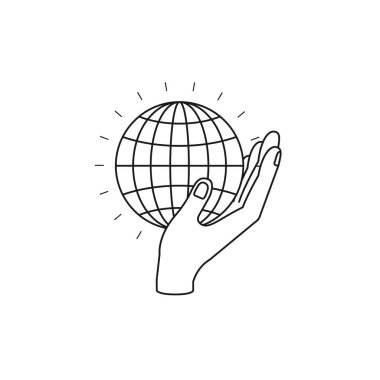 bir dünya grafik avucunda tutan el siluet yan görünüm