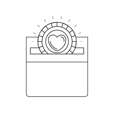 siluet Önden Görünüm düz bir karton kutu içinde para yatırmak içinde kalp simgesi olan sikke