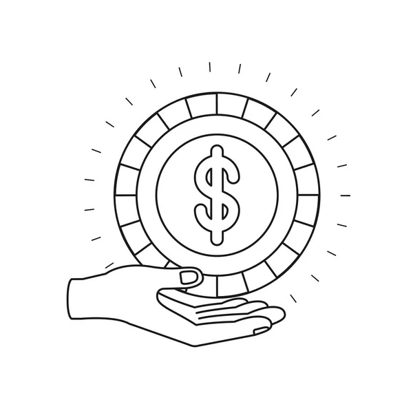 Silhouette main paume donnant une pièce avec symbole dollar — Image vectorielle