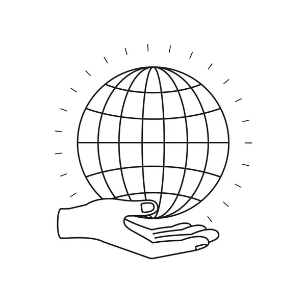 Silueta mano palma dando un globo gráfico símbolo de caridad — Vector de stock