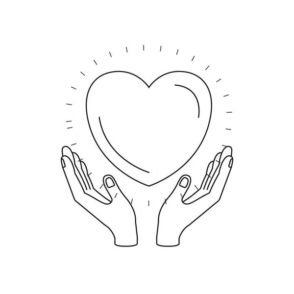 Силуэт рук с плавающим символом благотворительности сердца — стоковый вектор