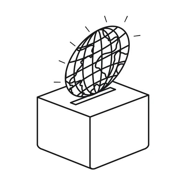 Silueta globo plano mundo tierra depositar en una caja de cartón — Vector de stock